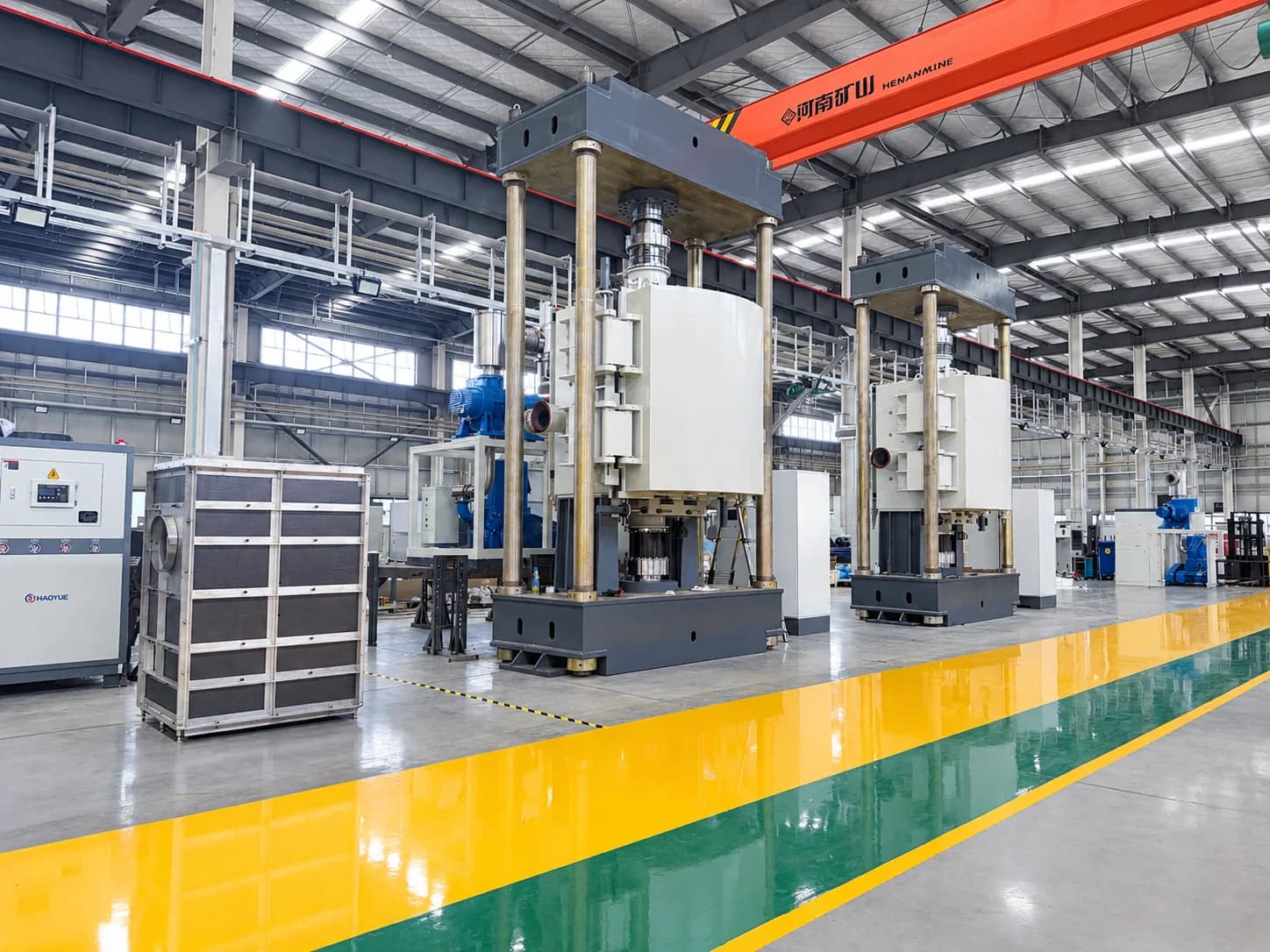 Haoyue production floor with assembled furnace systems and marked workshop aisles